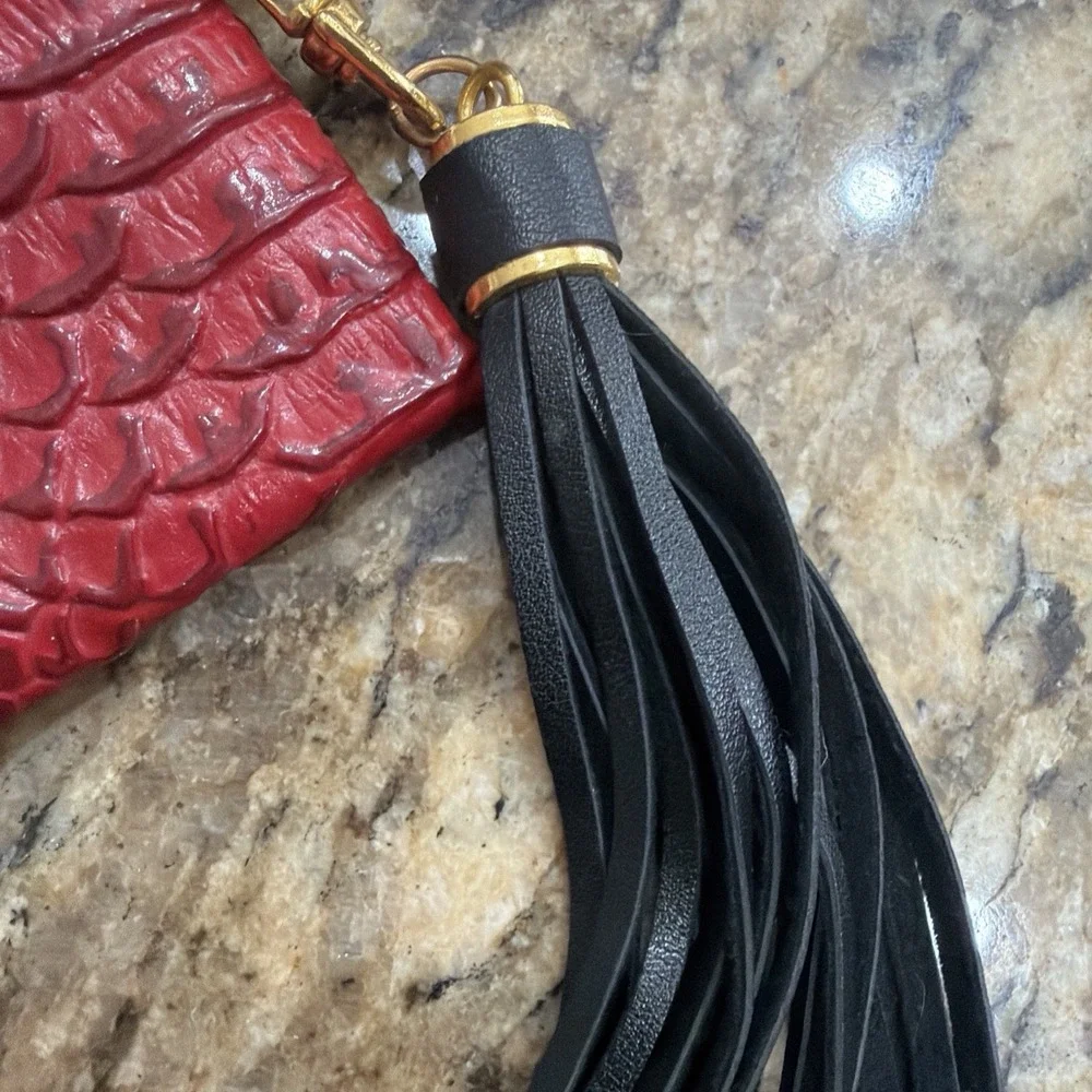 Makeup Junkie Mini Tassel Bag Bubble Gator Red Vegan Leather 7.75